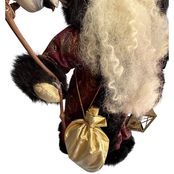 Betty Boedt Folk Art Santa Claus Doll Black Fur Red Coat Handmade 1993 15" - Picture 6 of 8